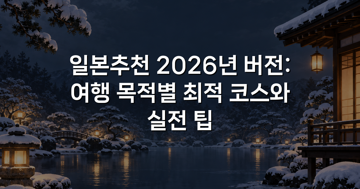 일본추천 2026년 버전: 여행 목적별 최적 코스와 실전 팁